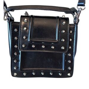 Zara Faux Leather Crossbody Small Black Studded Purse with Crossbody Strap
